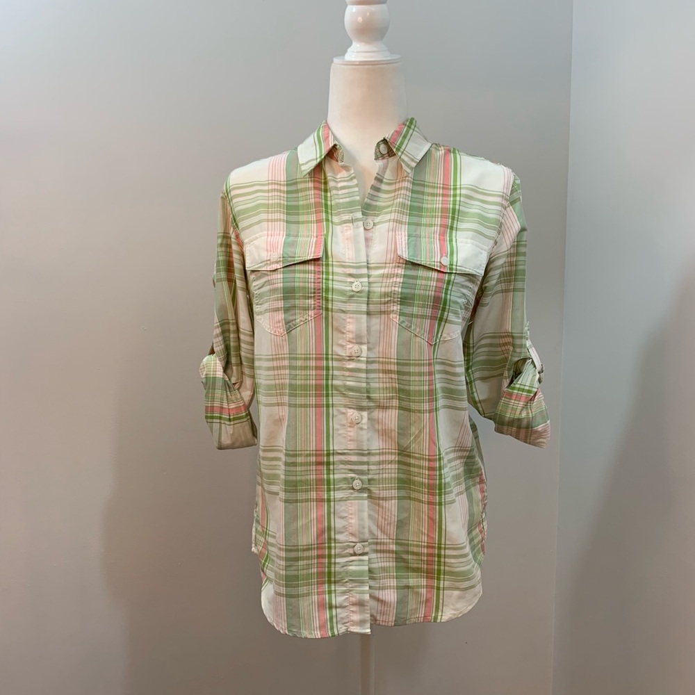 Patagonia Plaid Button-Up Shirt - Green and Pink